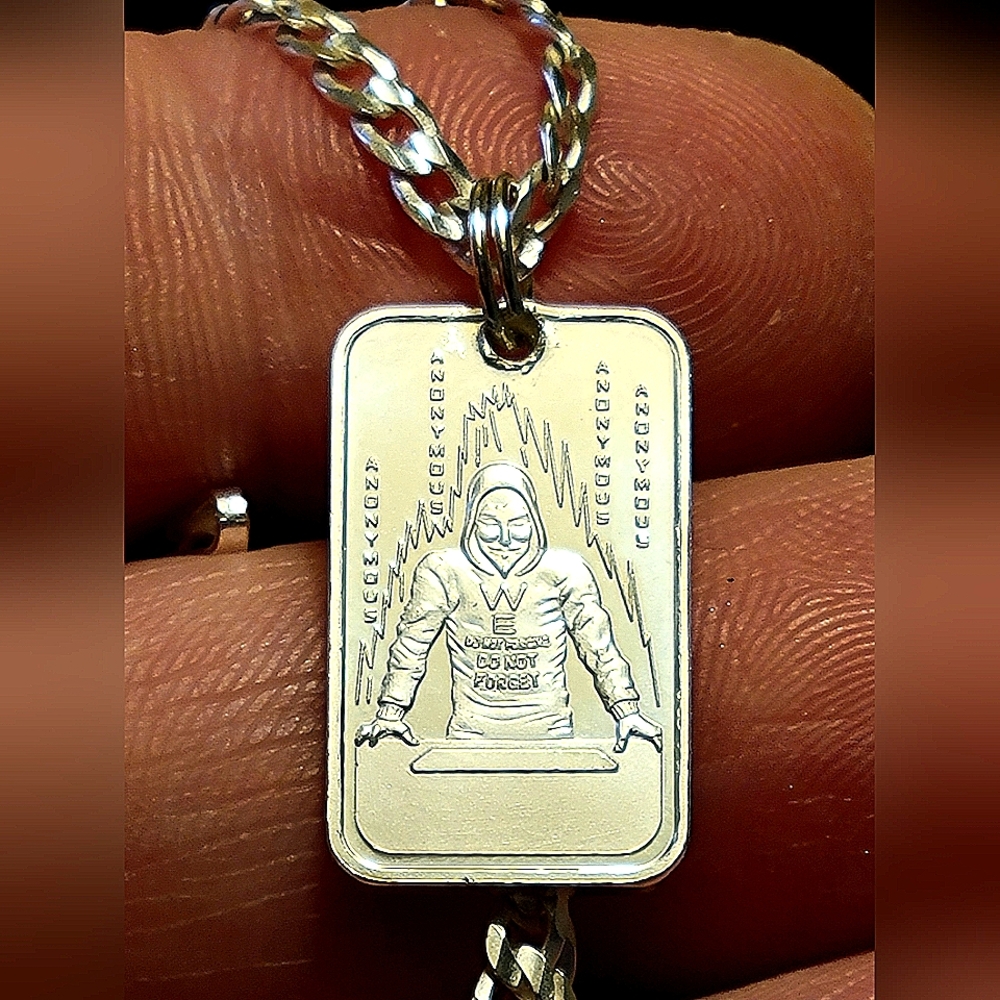 ANONYMOUS 1/10th Oz .999 Fine Silver Bar Black Hand Bullion PENDANT